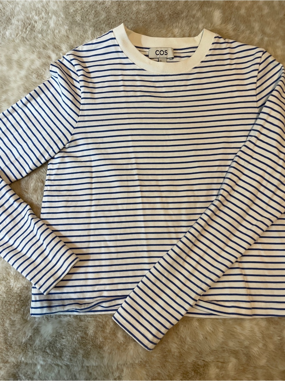 COS small Striped Long Sleeve Top — White with Navy Stripes